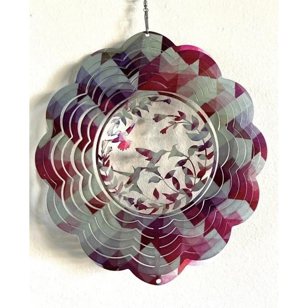 Hummingbird Wind Spinner 3D Hanging Stainless Steel Garden Porch‎ Patio Decor